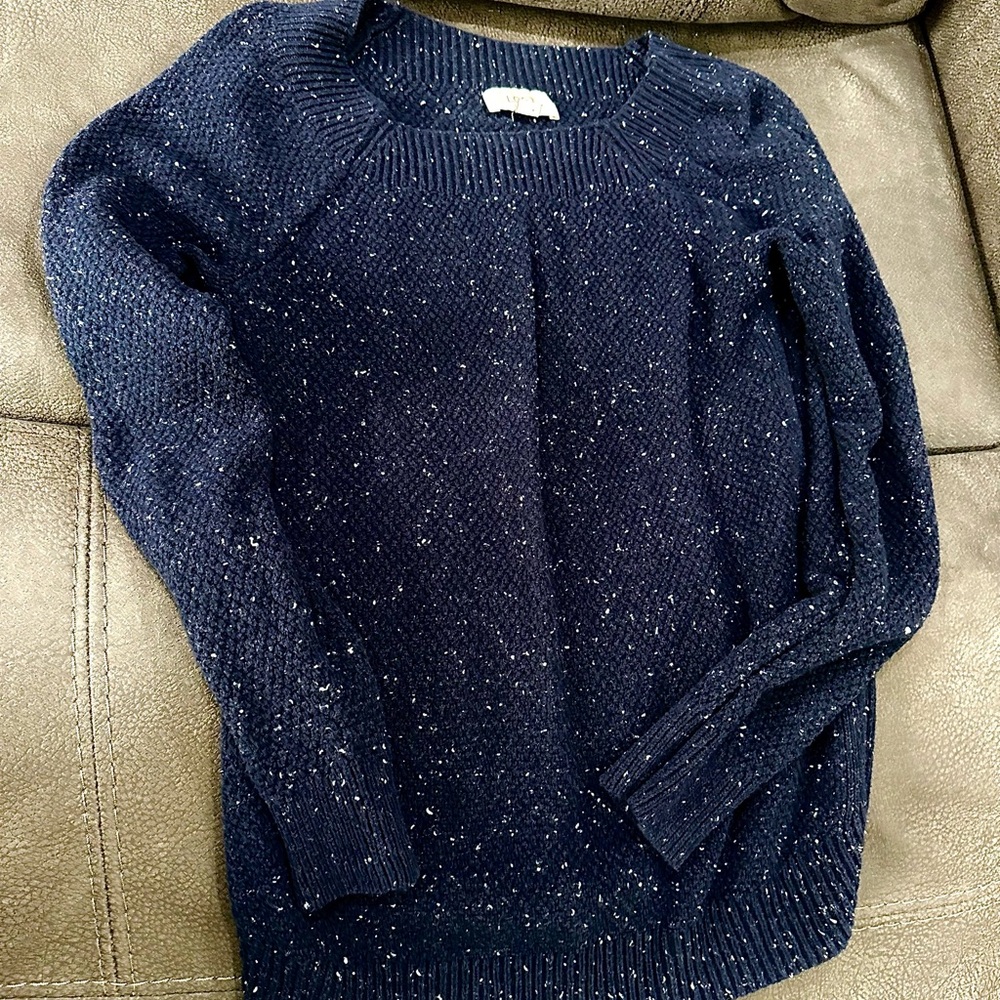 LOFT Navy Speckled Crew Neck Sweater